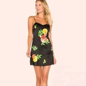 LPA Silk Slip Mini Dress M Black Citrus Fruit Print